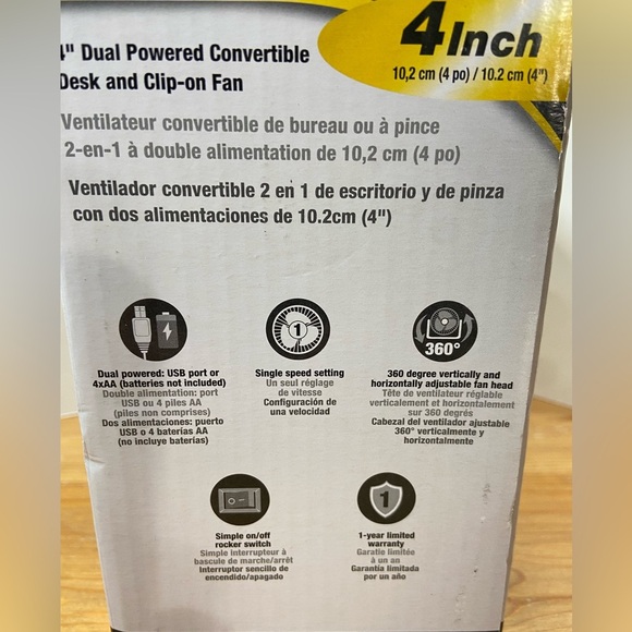 Power Zone 4" Dual Powered Convertible Fan - Picture 3 of 5